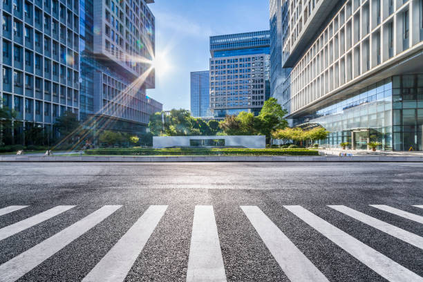 istock Empty Road with modern business office building 846303538