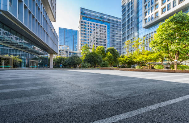 istock Empty floor with modern business office building 846303998