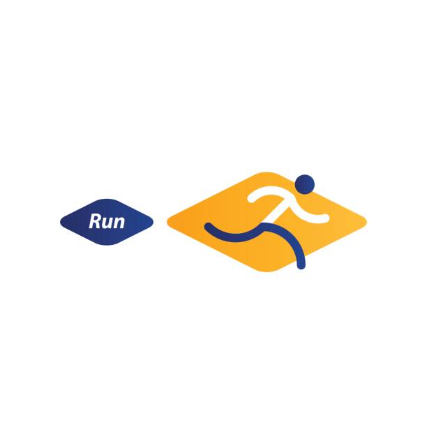 illustrations, cliparts, dessins animés et icônes de logo, icône événement sport en cours d’exécution - marathon running motion track event