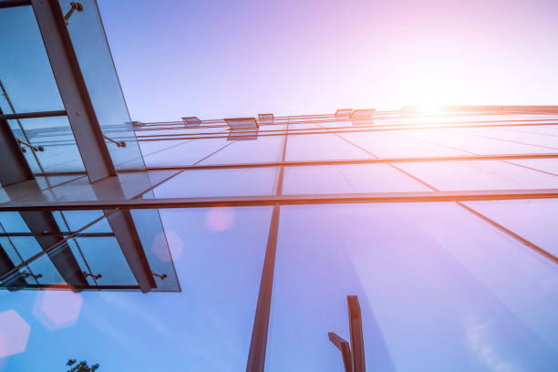 istock Bottom view of office building window close up 846306860
