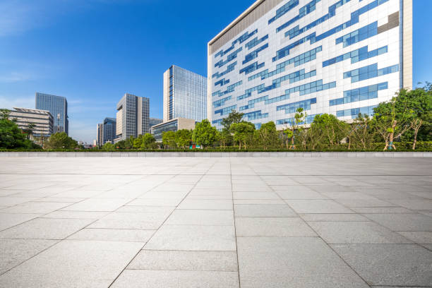 istock Empty floor with modern business office building 846307354