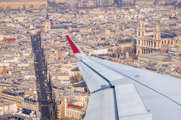 istock Paris Cityscape View from Airplane Window 846311356