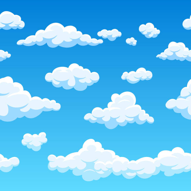 chmura bez szwu wektorowe tło. niekończące się kreskówki cloudscape - cloud cloudscape cumulus cloud sky stock illustrations