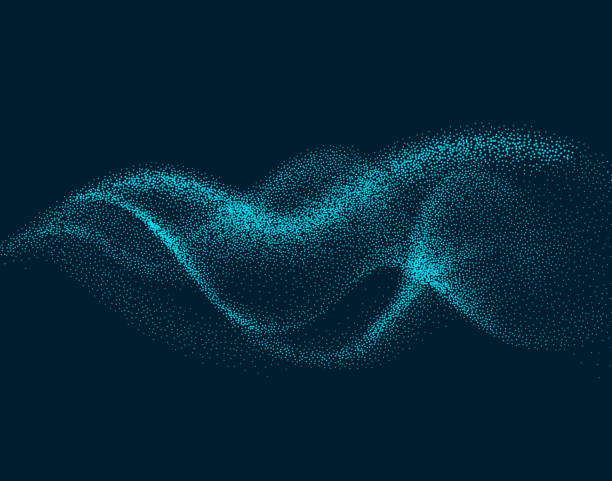 ilustrações de stock, clip art, desenhos animados e ícones de digital flow wave with particles in motion. abstract smoke effect background - particles