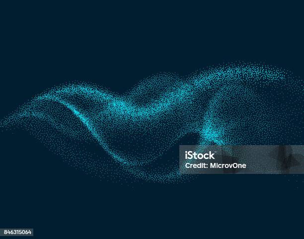 Digital Flow Wave With Particles In Motion Abstract Smoke Effect Background Stock Illustration - Download Image Now