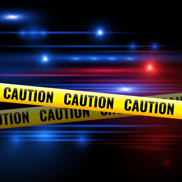 Police lights and caution tapes Police lights and caution tapes. Yellow caution ribbon for isolation crime scene. Vector illustration police lights stock illustrations