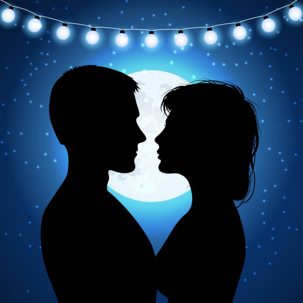 istock Silhouettes of couple on the moonlight background 846318200