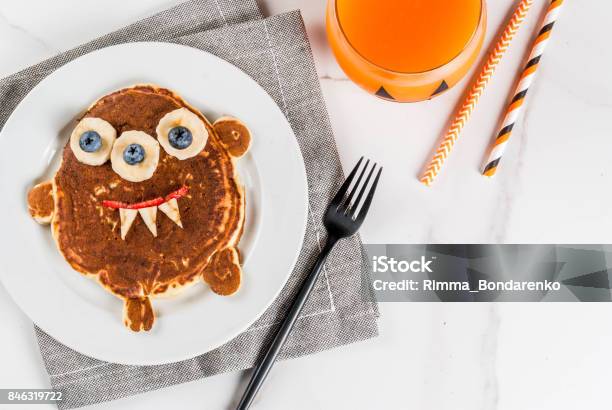 Funny Pancakes For Halloween Stock Photo - Download Image Now - Halloween, Child, Recipe