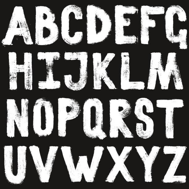 handzeichnung kalligraphie pinselstruktur des alphabets. isolierte vektor weiß auf schwarz gesetzt - schminkpinsel stock-grafiken, -clipart, -cartoons und -symbole
