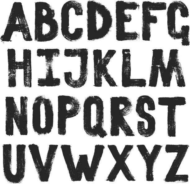 tekstura kaligrafii pędzla do rysowania ręcznego liter alfabetu. zestaw wektorów izolowanych - tekst symbol ortograficzny ilustracje stock illustrations