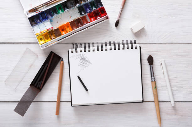 istock Drawing tools, stationary, workplace of artist 846335046