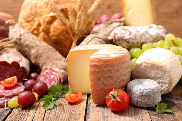 istock close up on cheese,salami and bread 846338428