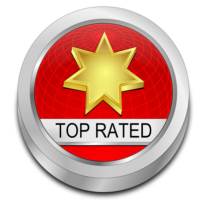 decorative red top rated button - 3D illustration