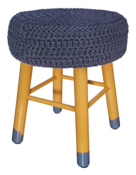 istock Handmade stool yellow and gray. Round seat in grey, woolen material. 846351386