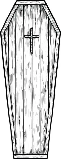 Vector illustration of Coffin illustration, drawing, engraving, ink, line art, vector