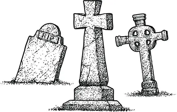 Vector illustration of Gravestone illustration, drawing, engraving, ink, line art, vector