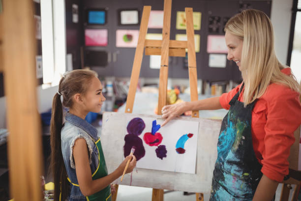 istock Teacher assisting girl in drawing class 846362586