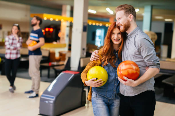 istock Beautiful couple dating and bowling 846365098