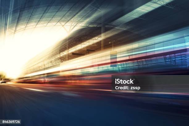 Fuzzy Velocity And Dynamics Of Tunnel Traffic Stock Photo - Download Image Now - Speed, Motion, Road