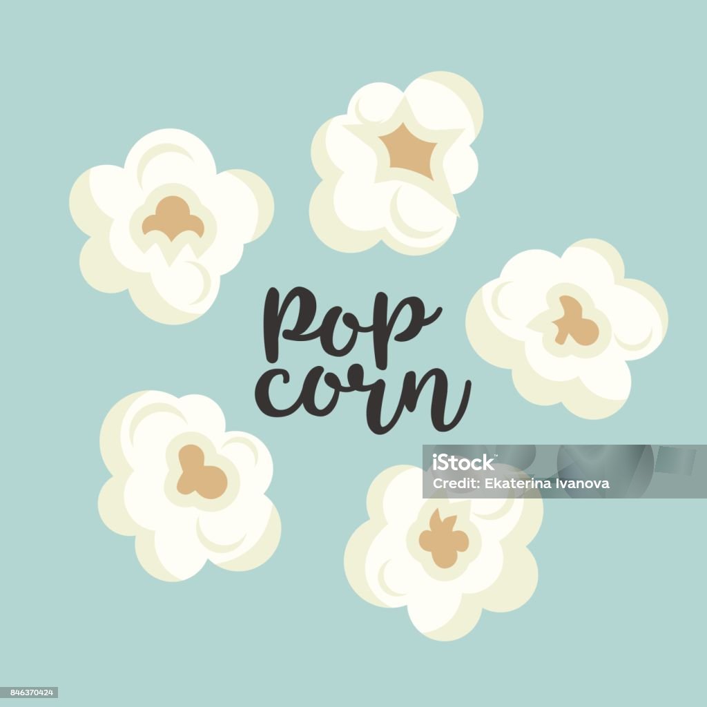 Colorful popcorn items vector cute set Colorful popcorn items vector cute set. Tasty fast food unhealthy meal. Some small pieces of popcorn Popcorn stock vector