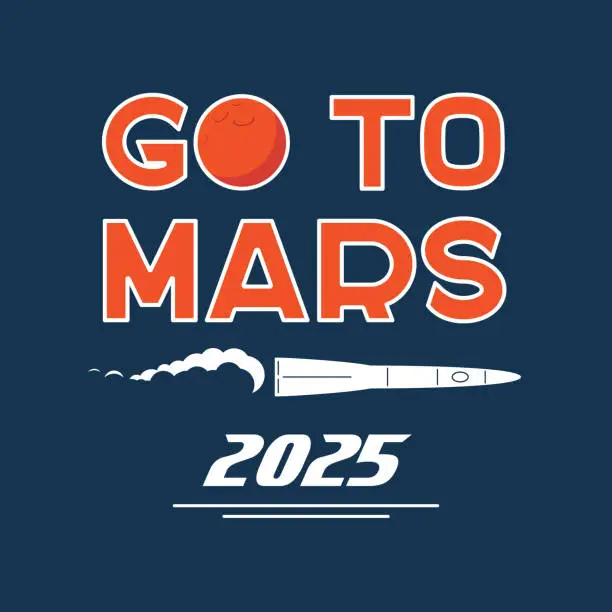 Vector illustration of Go to Mars vector cartoon poster