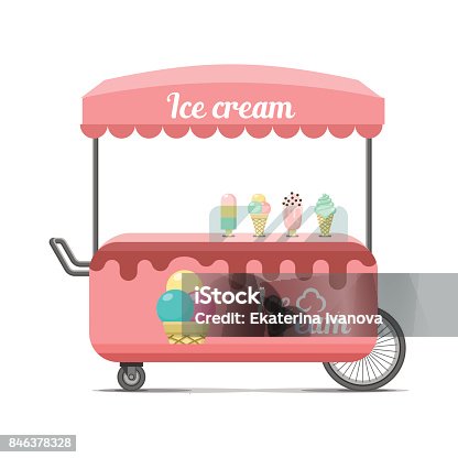 istock Ice cream street food cart. Colorful vector image 846378328