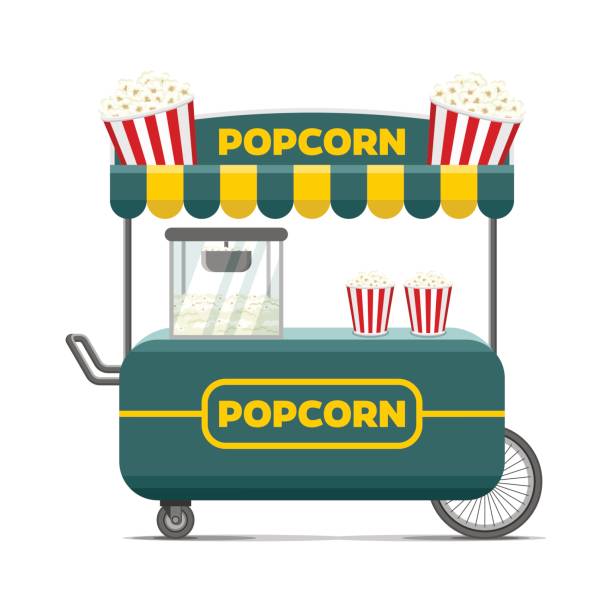 istock Popcorn street food cart. Colorful vector image 846380520
