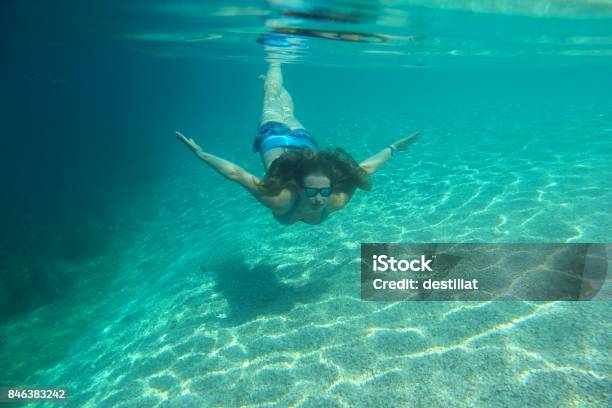 Woman Swimming Underwater Stock Photo - Download Image Now - Active Lifestyle, Activity, Adult