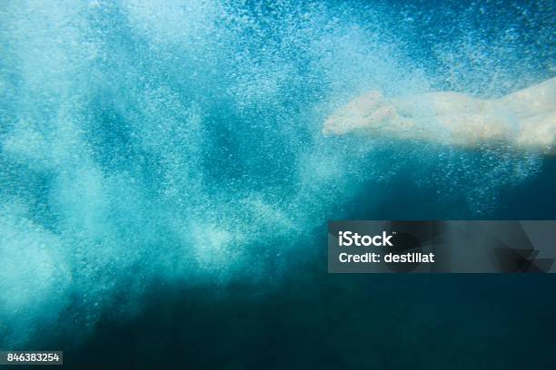 Swimmer Legs And Bubbles Stock Photo - Download Image Now - Leg, Active Lifestyle, Activity