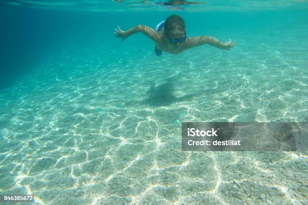 Child Swimming Underwater Stock Photo - Download Image Now - Active Lifestyle, Activity, Adult