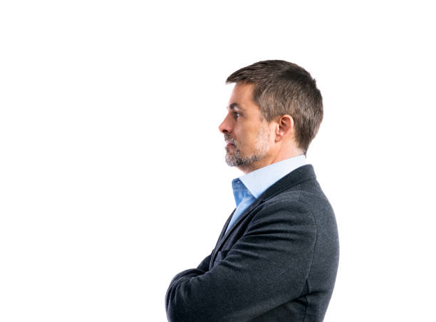 istock Mature hipster man in shirt and jacket. Studio shot, isolated. 846388674