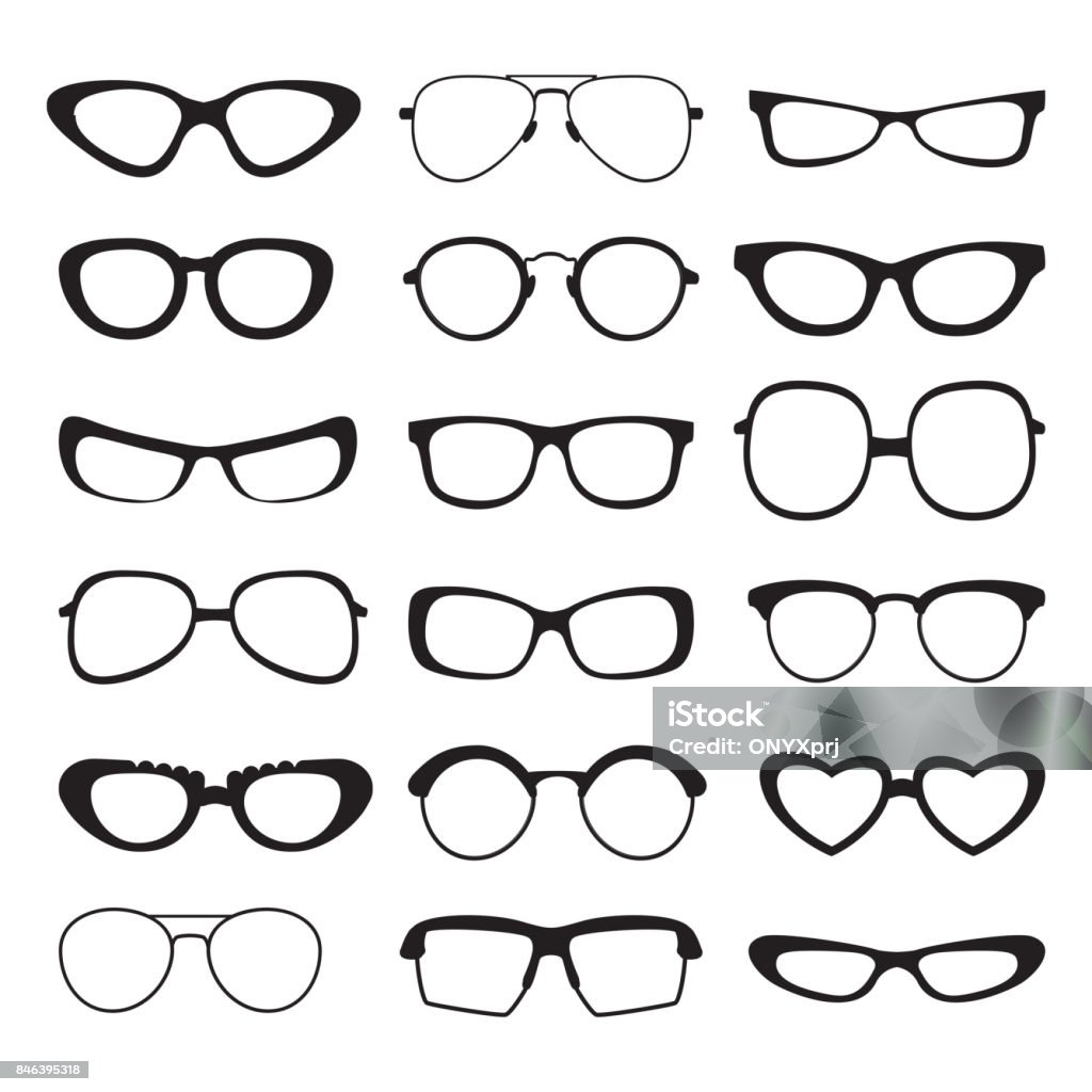 Sunglasses silhouette of different types and sizes . Vector pictures isolated Sunglasses silhouette of different types and sizes . Vector pictures isolated. Illustration of sunglasses accessory collection Eyeglasses stock vector