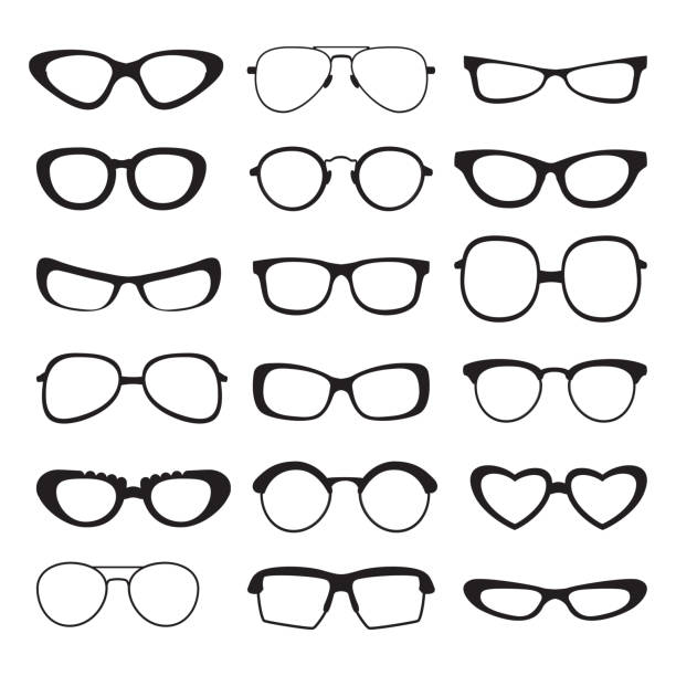 Sunglasses silhouette of different types and sizes . Vector pictures isolated Sunglasses silhouette of different types and sizes . Vector pictures isolated. Illustration of sunglasses accessory collection black and white eyeglasses clip art stock illustrations