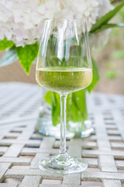 istock Glass of White Wine on a Garden Table 846400512