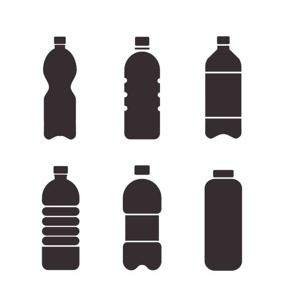 ilustraciones, imágenes clip art, dibujos animados e iconos de stock de conjunto de iconos de botella vector negro aislado sobre fondo blanco - botella