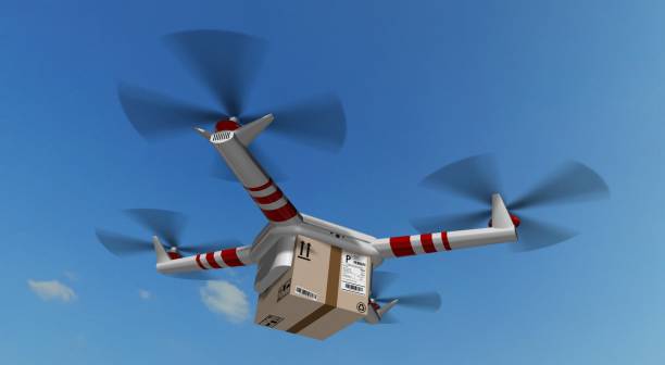 istock delivery drone - drone delivery a cardboard package 846411174