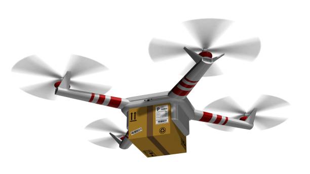 istock delivery drone - drone delivery a cardboard package - isolated on white 846411432