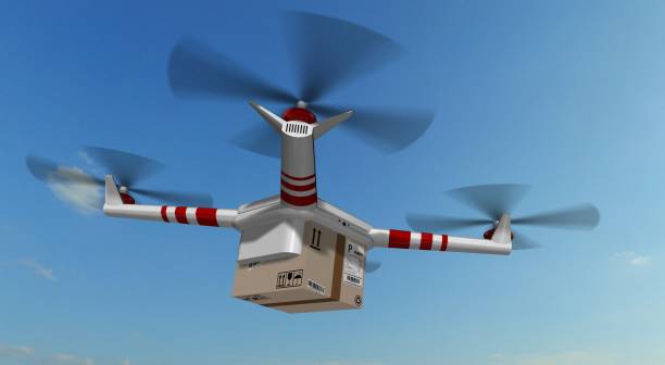 istock delivery drone - drone delivery a cardboard package 846412248