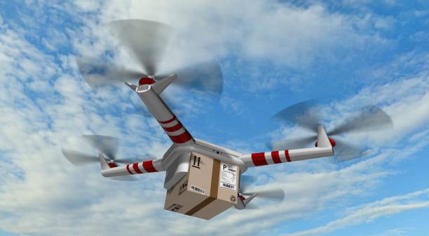 istock delivery drone - drone delivery a cardboard package 846415304