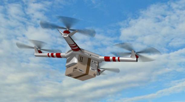 istock delivery drone - drone delivery a cardboard package 846418292