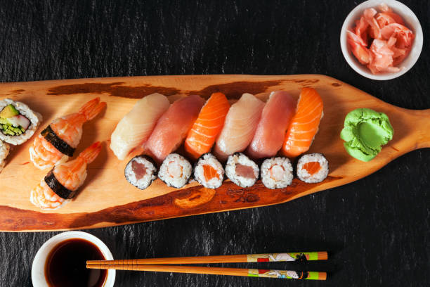 istock Japanese food on black stone 846418986