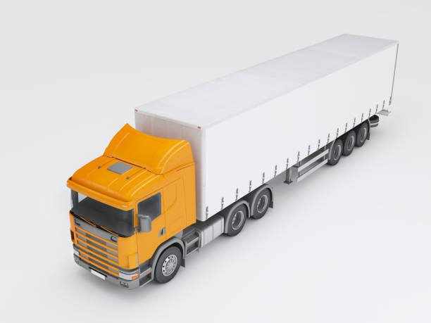 istock Logistics concept. Cargo truck transporting goods isolated on white background. View from above. 3D illustration 846425324