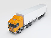 Logistics concept. Cargo truck transporting goods isolated on white background. View from above. 3D illustration