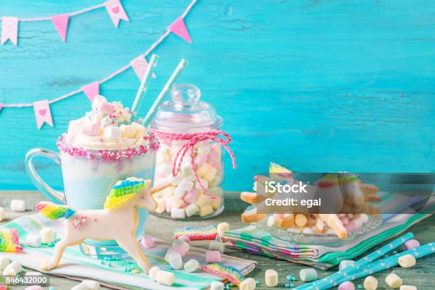 Unicorn Hot Chocolate Stock Photo - Download Image Now - Unicorn, Birthday, Cookie
