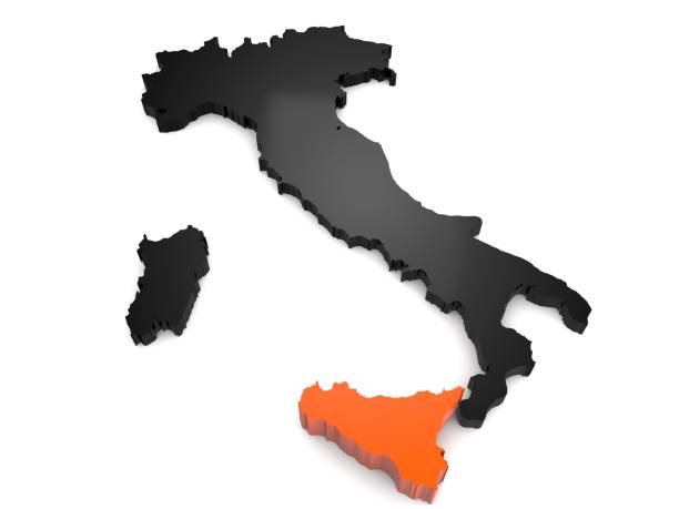 istock Italy 3d black and orange map, whith sicily region highlighted 3d render 846434890