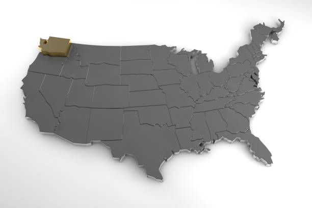 istock United states of America, 3d metallic map, whith Washington state  highlighted. 3d render 846435008