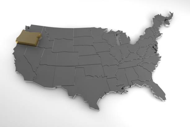 istock United states of America, 3d metallic map, whith Oregon state  highlighted. 3d render 846435422