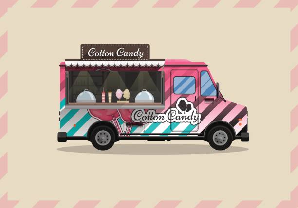 istock Cotton Candy, a kiosk on wheels, retail, candy and confectionery, illustrated and flat style vector illustration. Dried Cloud Dessert Illustration for your projects 846435600