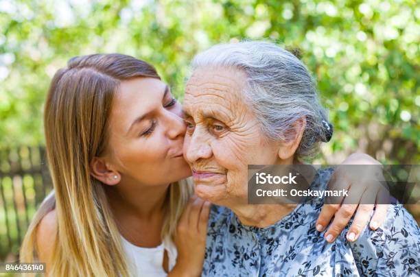Familiy Time Kiss Stock Photo - Download Image Now - Alzheimer's Disease, Dementia, Hospice