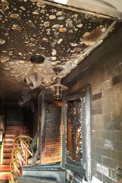 istock Burned entrance to the bar, broken windows, attack of drunken hooligans 846440024